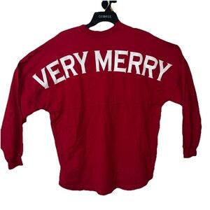 Spirit Jersey Very Merry Red‎ Oversized Graphic Top Women Size Medium Christmas